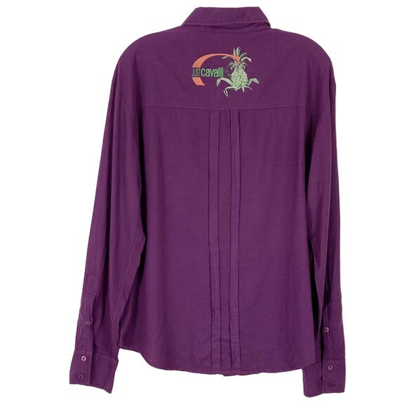 Just Cavalli Other - JUST CAVALLI Shirt XL ITALY Graphic Logo Pleat Purple Long Sleeve Button Cotton